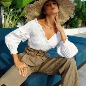 NWT Zara Cropped Smocked Criss Cross Top White XS